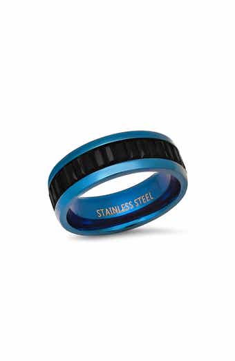 Men's Blue Stainless Steel Black Simulated Diamond Band Ring