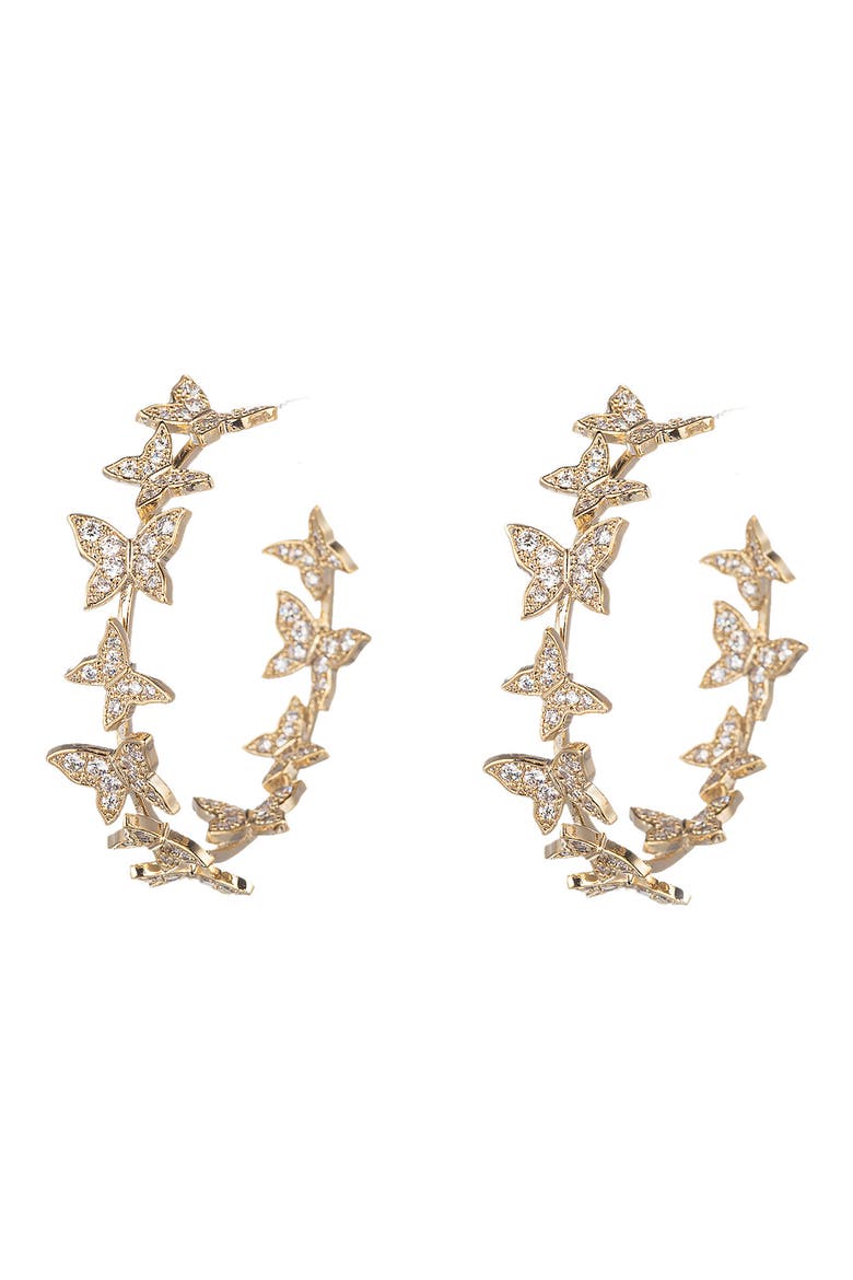 Mini Butterfly CZ Hoop Earrings, Main, color, GOLD