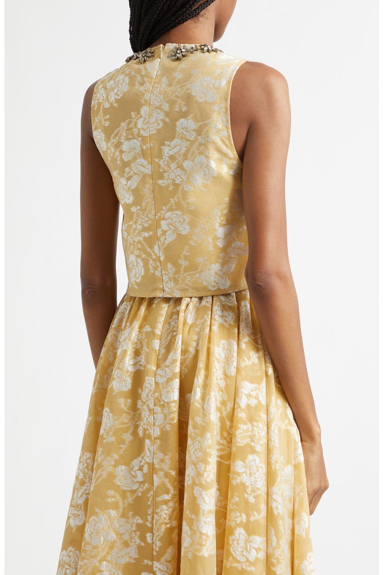 Rhinestone Floral Jacquard Sleeveless Top, Alternate, color, OCHRE MUSE/ WHITE