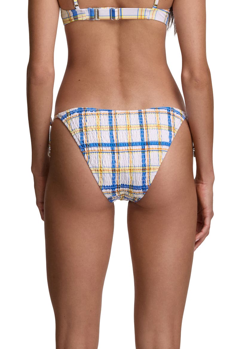 Ring Plaid Side Tie Bikini Bottoms, Alternate, color, WHITE/ BLUE MULTI