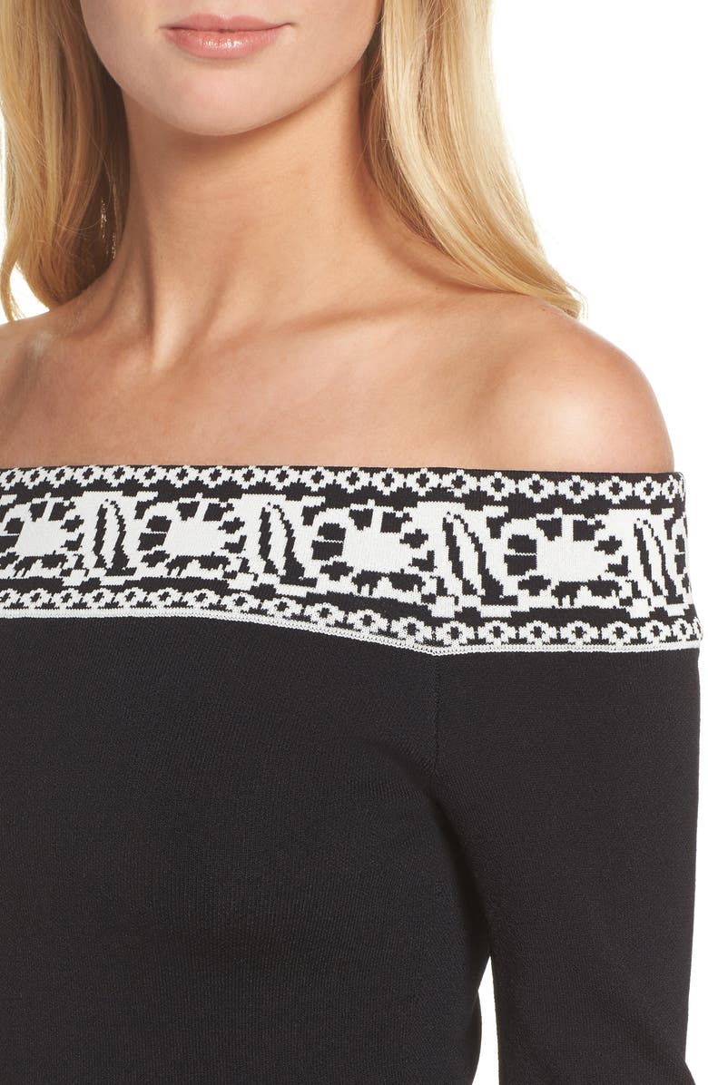 Eliza J Pattern Off the Shoulder A-Line Knit Dress, Alternate, color,
