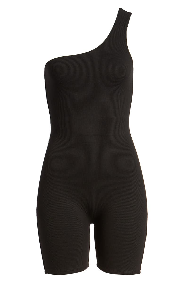 Naked Wardrobe Microrib One-Shoulder Romper, Alternate, color, Black
