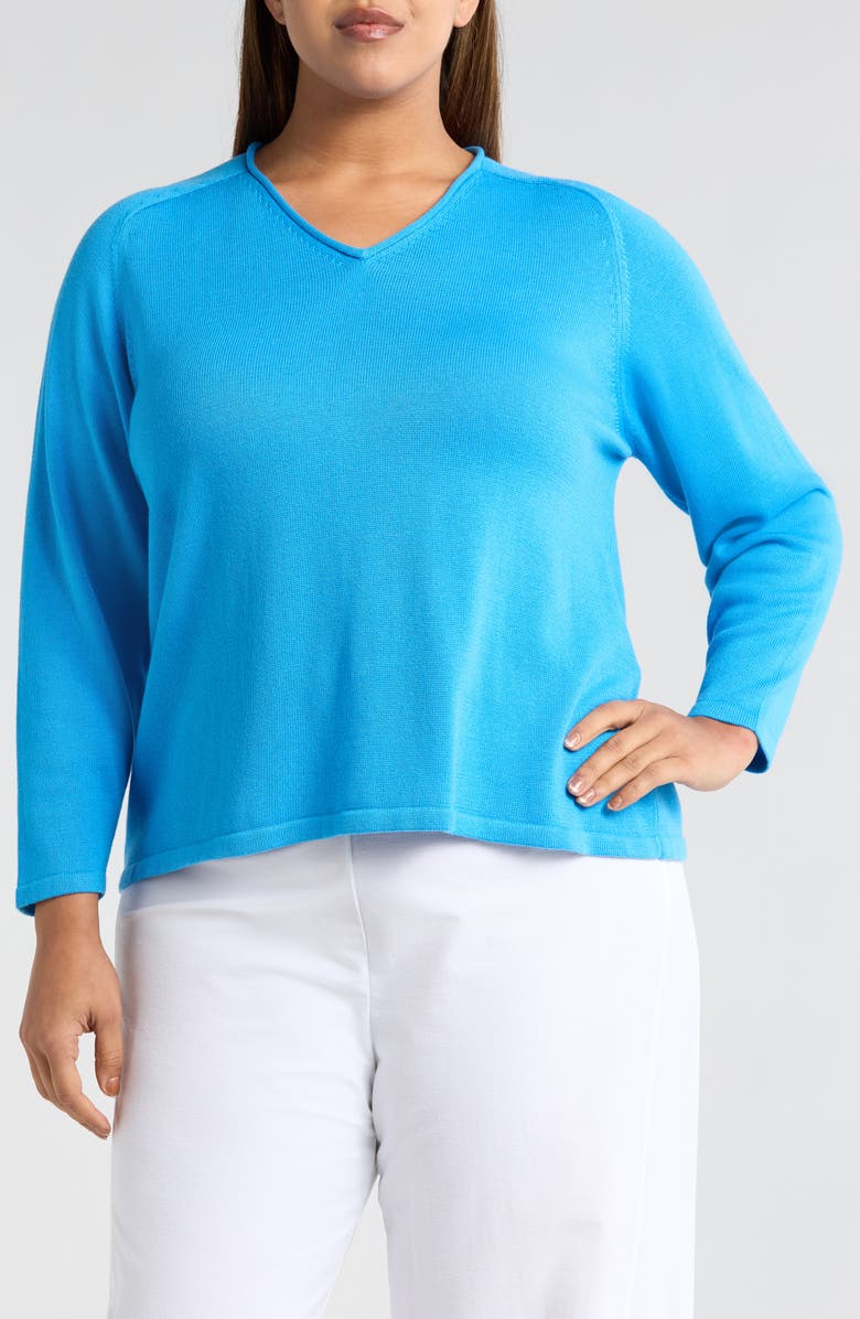 Eileen Fisher V-Neck Sweater, Main, color, Azure