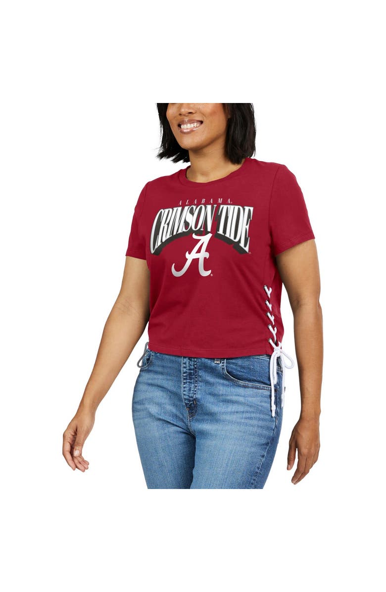 WEAR by Erin Andrews Women's WEAR by Erin Andrews Crimson Alabama Crimson Tide Side Lace-Up Modest Crop T-Shirt, Alternate, color, Crimson