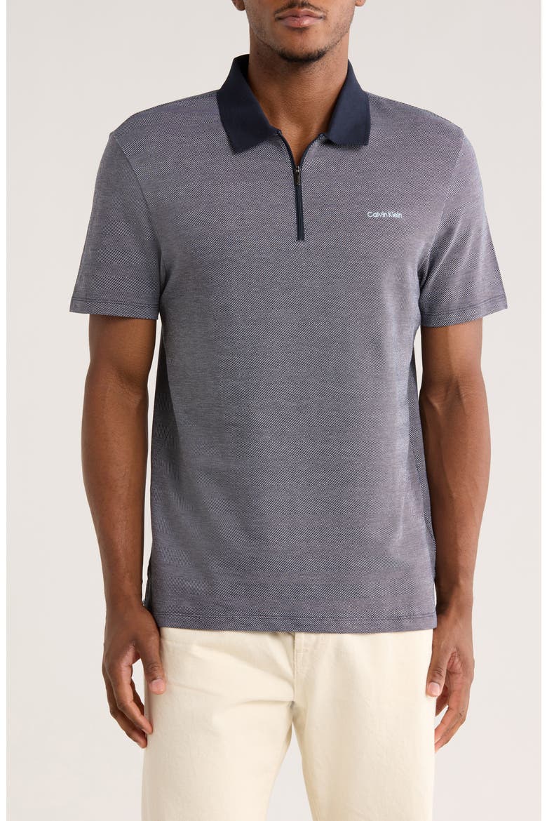 Iconic Herringbone Cotton Zip Polo, Main, color, DARK SAPPHIRE