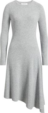 Nordstrom Asymmetric Wool & Cashmere Ribbed Midi Sweater Dress