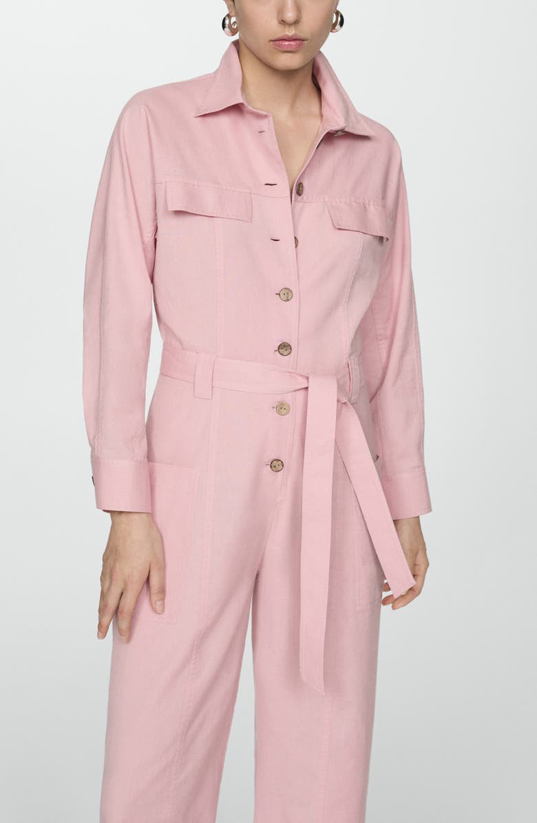 MANGO Tie Waist Long Sleeve Jumpsuit, Alternate, color,