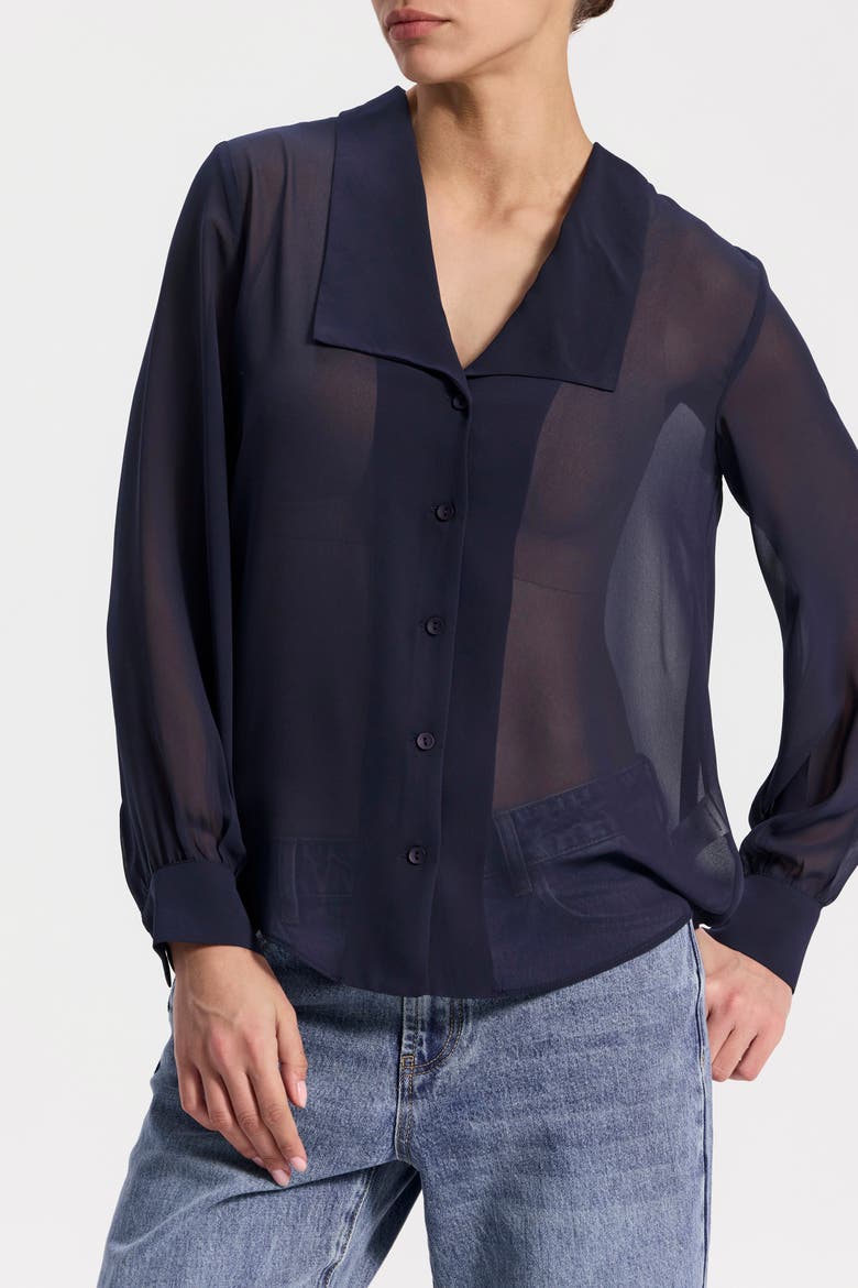 Chiffon Button-Front Blouse, Alternate, color, Navy Blue