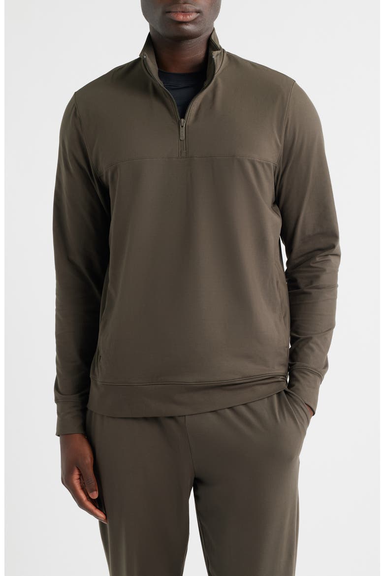 Live In Hybrid Quarter Zip Pullover, Main, color, OLIVE TUSCAN