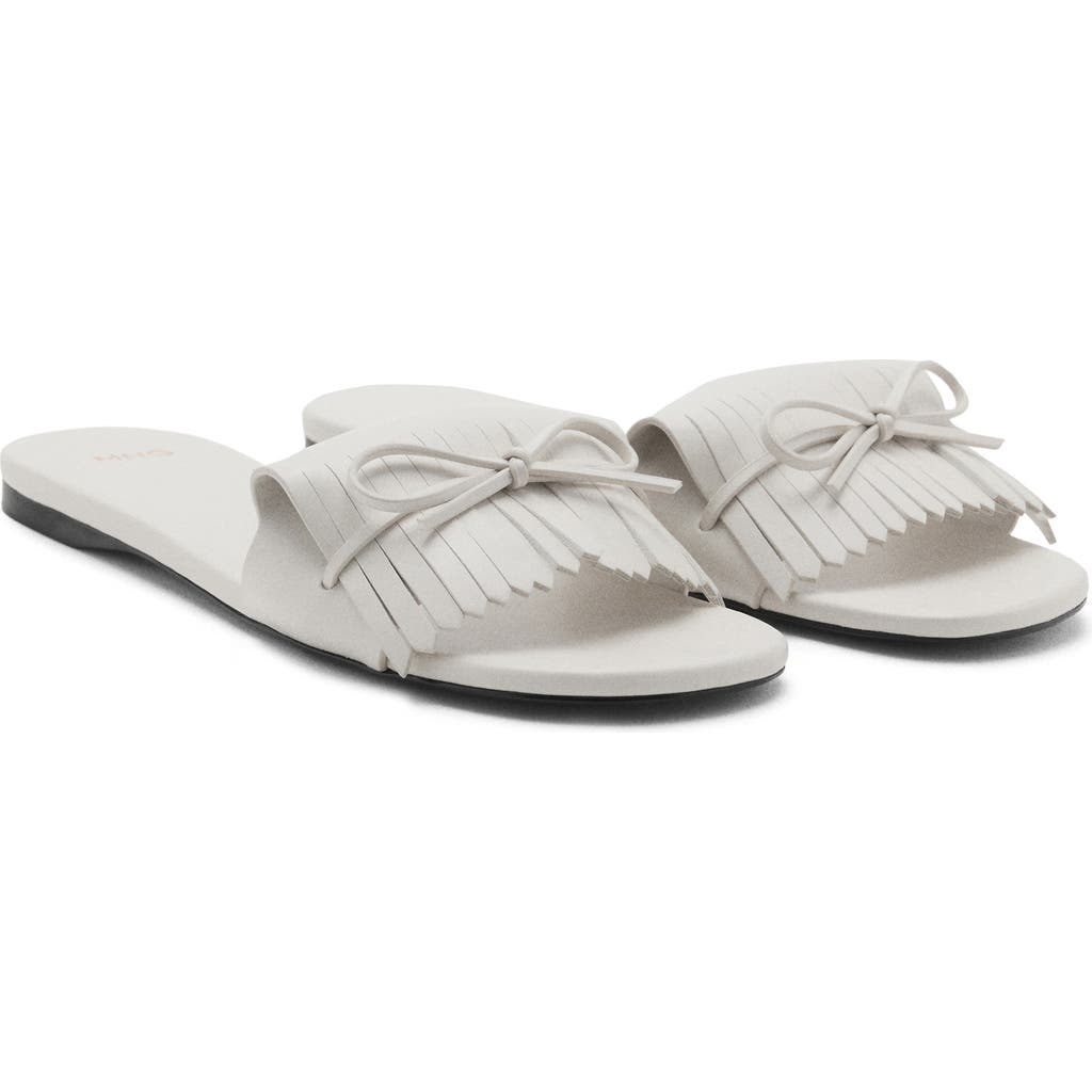 Mango Fringed Sandals With Bow Detail White In White