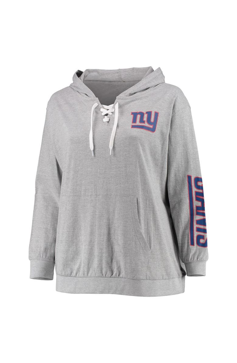 FANATICS Women's Fanatics Branded Heathered Gray New York Giants Plus Size Lace-Up Pullover Hoodie, Alternate, color,