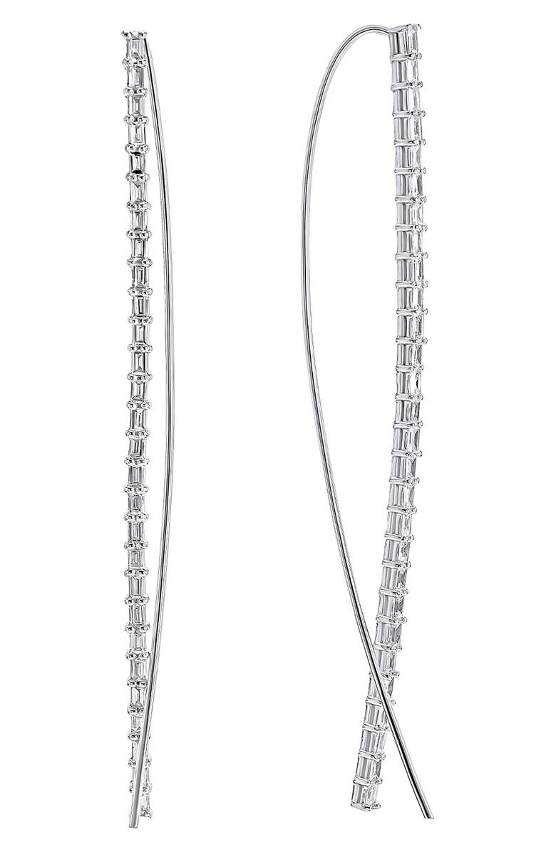 LANA 14K Gold Baguette Narrow Diamond Threader Earrings, Main, color, White Gold
