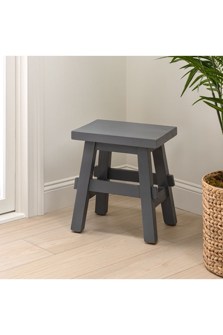Revine Handcrafted Rustic Solid Wood Backless Accent Stool, Mindi Wood Decorative Small Indoor Seat for Living Room, Alternate, color, Dark Gray