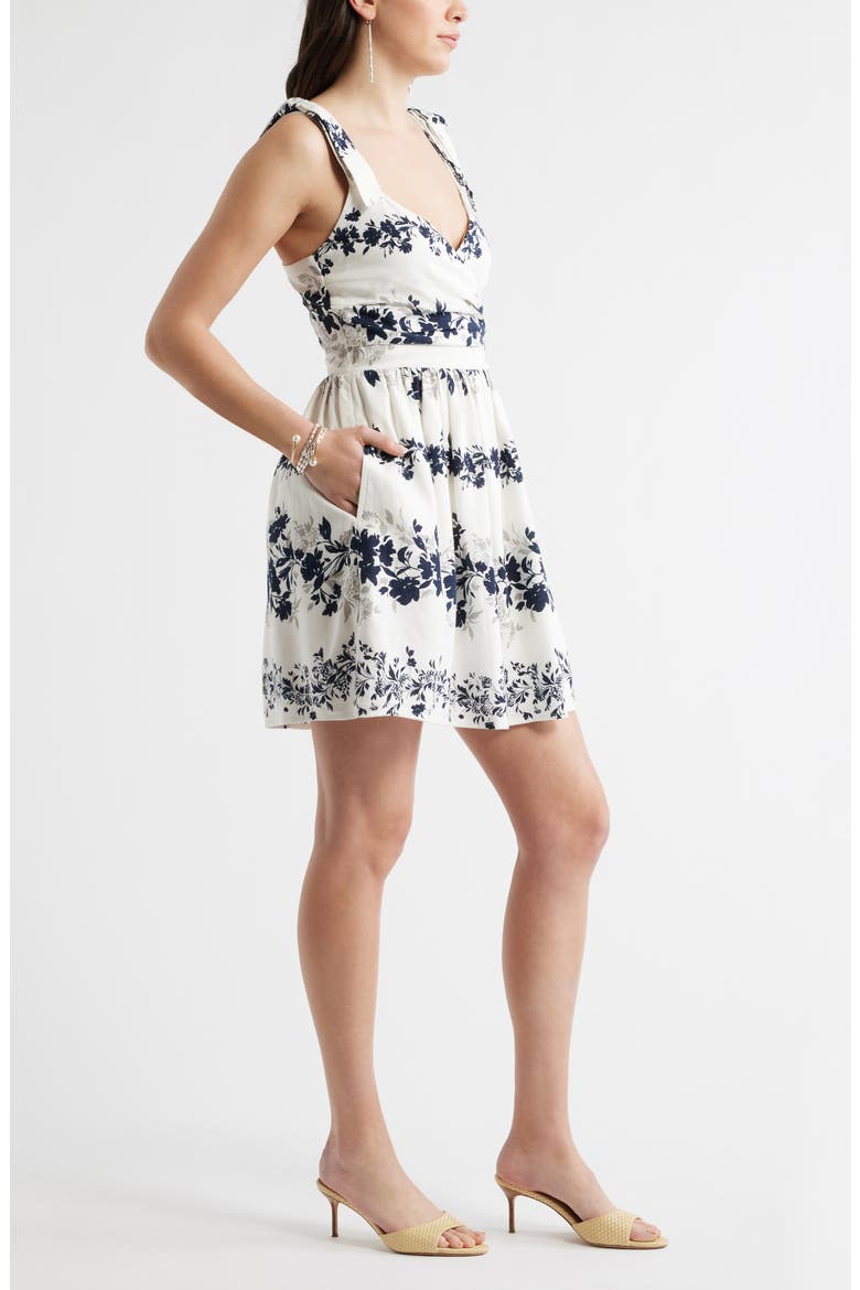 Floral Print Minidress, Alternate, color, IVORY- BLACK HOLLIE BORDER