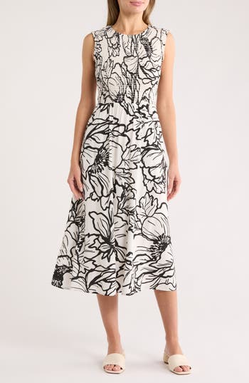 Calvin Klein Smock Top Midi Dress In Black