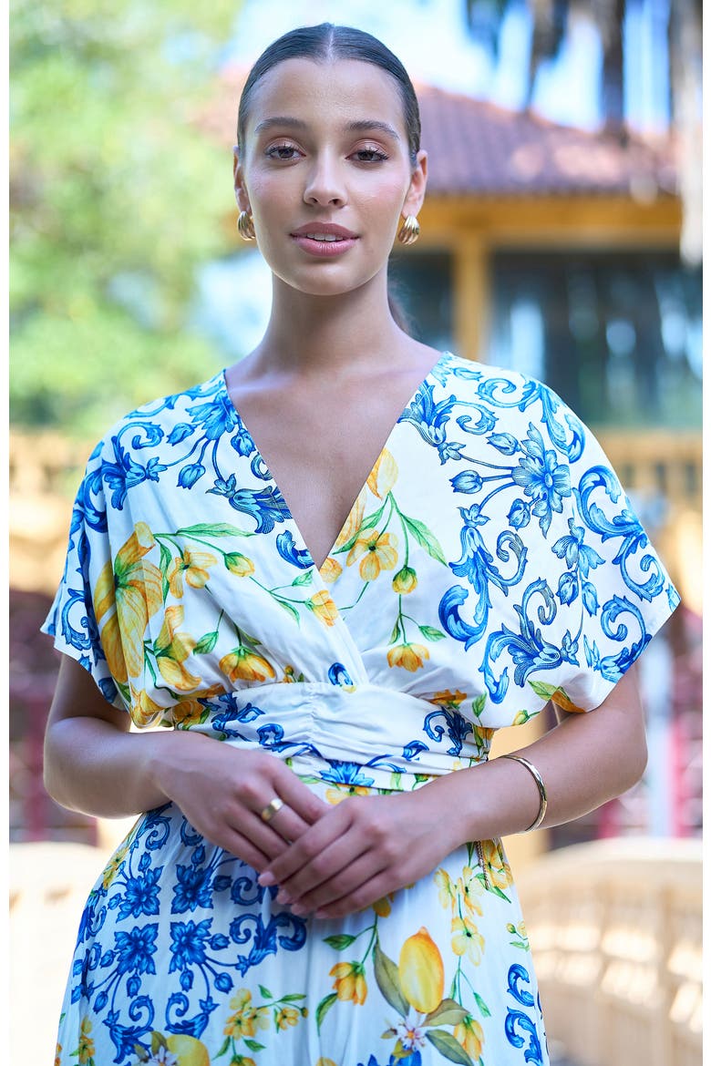 Lemon Print Midi Dress, Alternate, color, Ivory