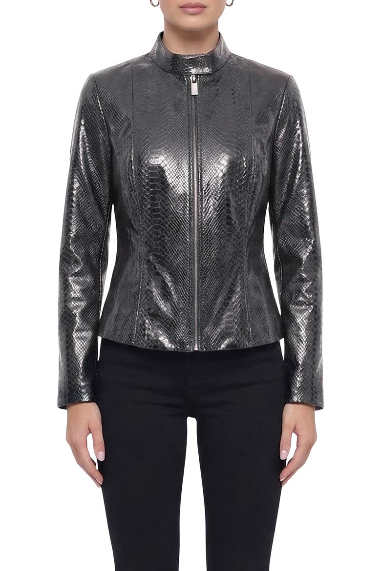 Genuine Metis Suede Pythn Printed Zip Jacket, Main, color, ANTHRACITE