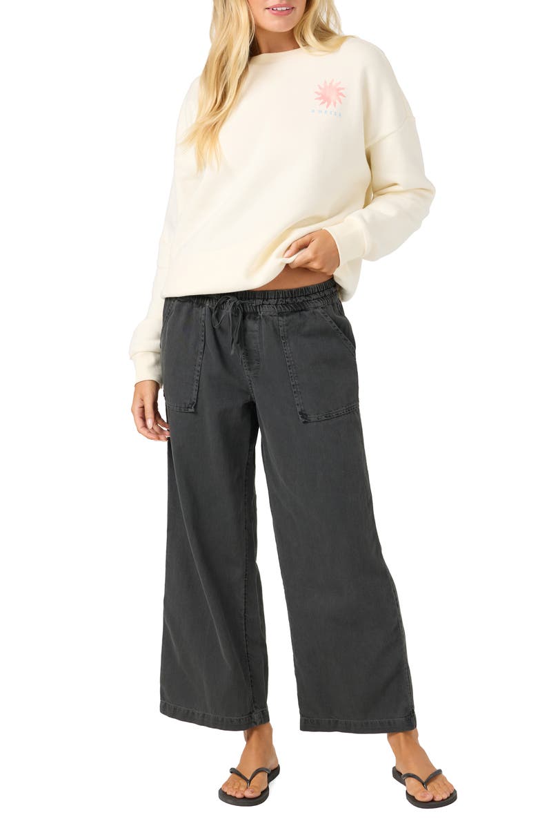 O'Neill Sevie Drawstring Cotton Twill Pants, Alternate, color, Washed Black