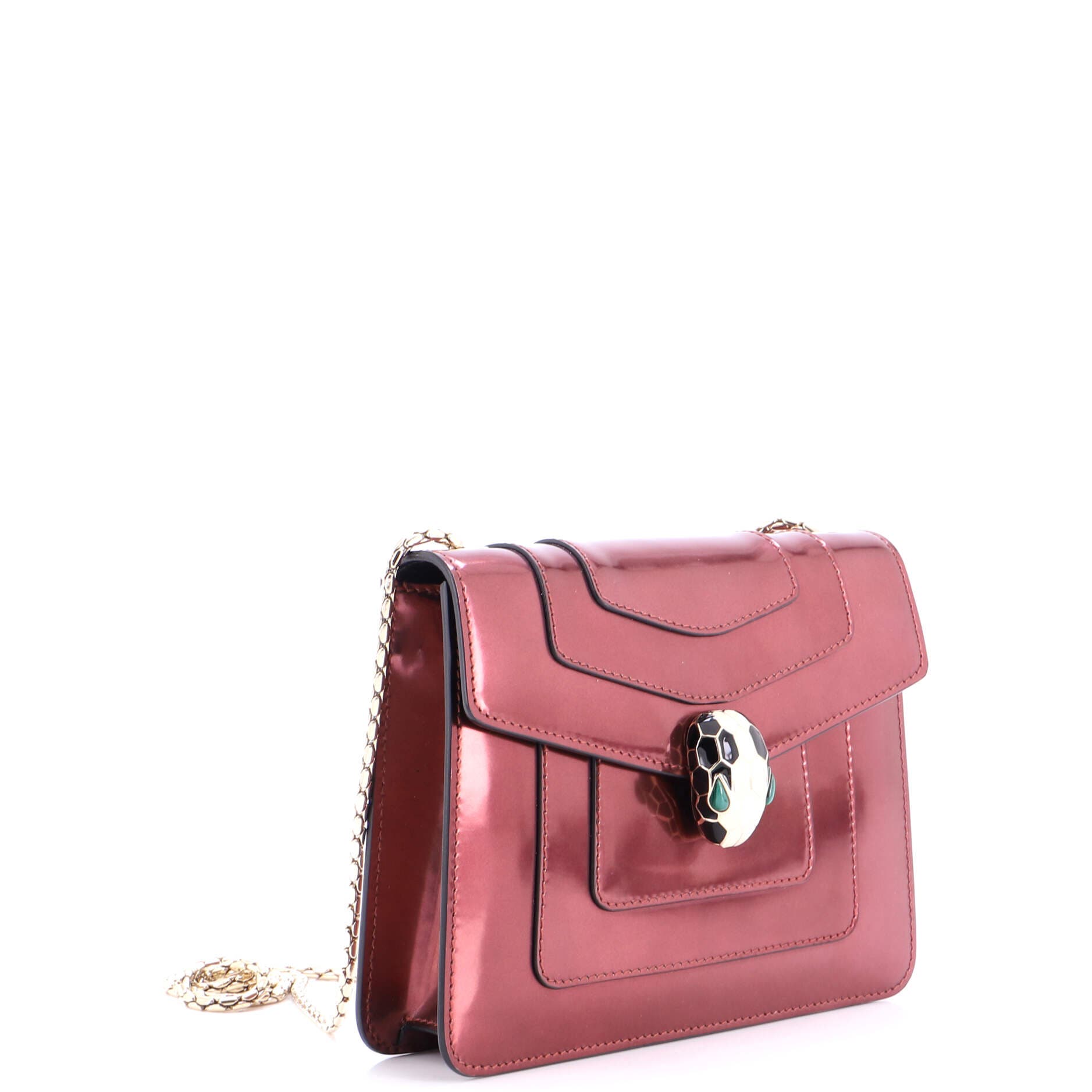 Serpenti Forever Square Shoulder Bag Metallic Leather Small, Alternate, color, Red