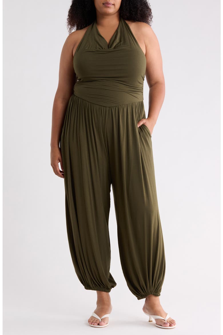 Cowl Neck Halter Jumpsuit, Main, color, OLIVE
