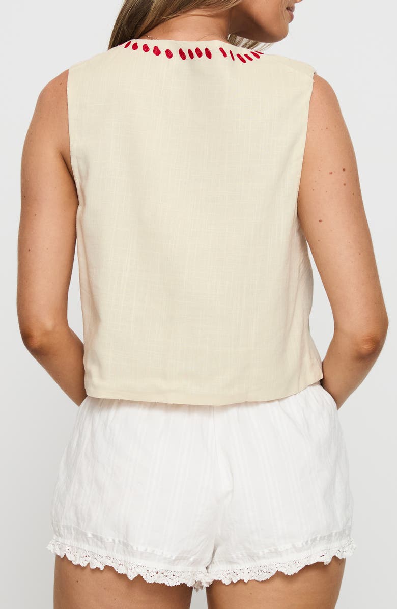 Princess Polly Grazia Tie Front Crop Vest, Alternate, color, Cream / Red