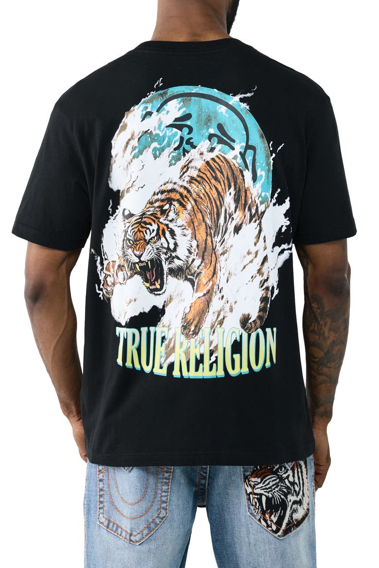 Tiger Logo Cotton Graphic T-Shirt, Alternate, color, JET BLACK