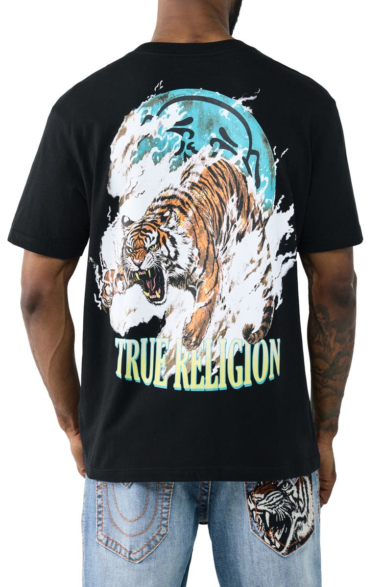 True Religion Tiger Logo Cotton Graphic T-Shirt, Alternate, color, Jet Black