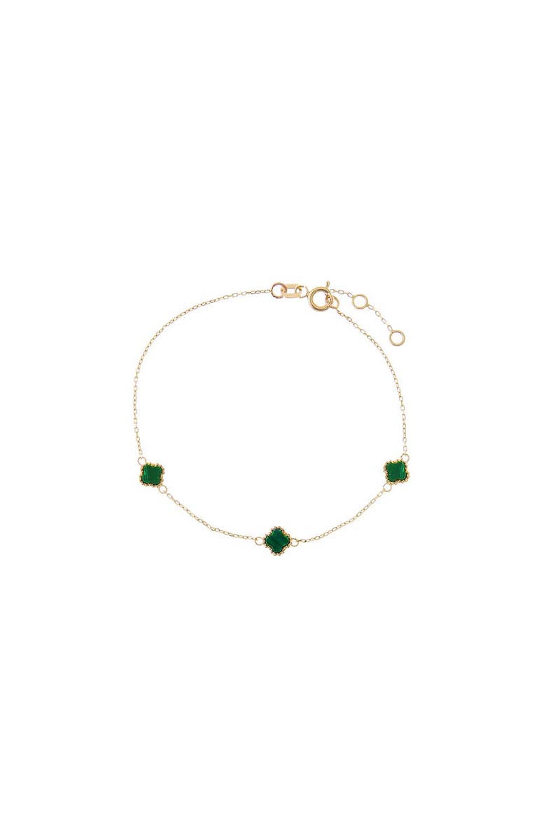 BY ADINA EDEN Triple Malachite Stone Clover Bracelet 14K, Main, color, 