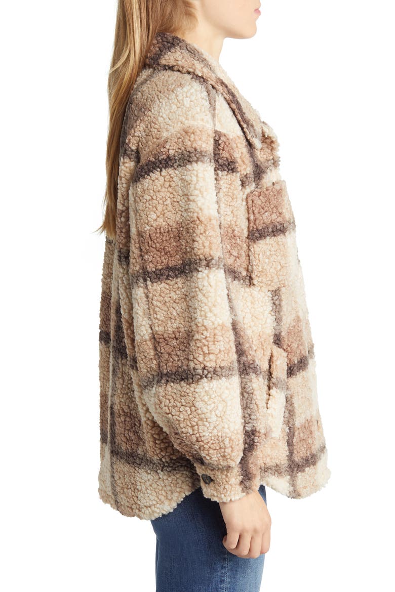 Plaid Teddy Jacket (Nordstrom Exclusive), Alternate, color, BRMU-BROWN MULTI