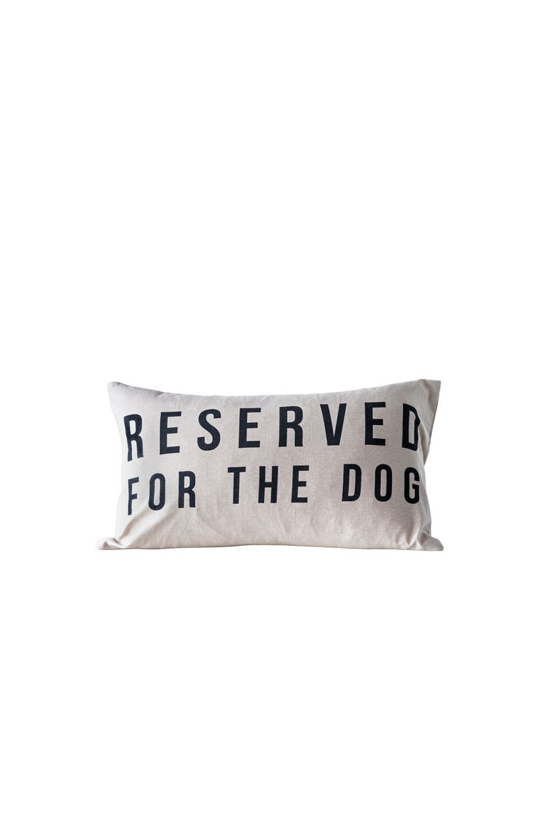 Storied Home Cotton Lumbar Pillow with "Reserved For The Dog" Design, Natural and Black, Main, color, Natural