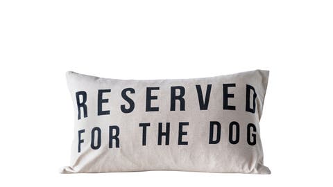 Cotton Lumbar Pillow with "Reserved For The Dog" Design, Natural and Black