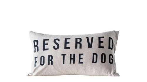 Storied Home Cotton Lumbar Pillow With "reserved For The Dog" Design, Natural And Black In White