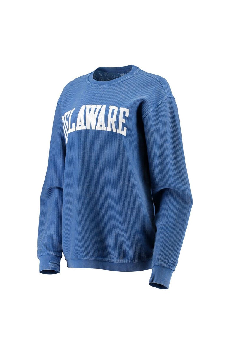 PRESSBOX Women's Pressbox Royal Delaware Fightin' Blue Hens Comfy Cord Vintage Wash Basic Arch Pullover Sweatshirt, Alternate, color, Royal