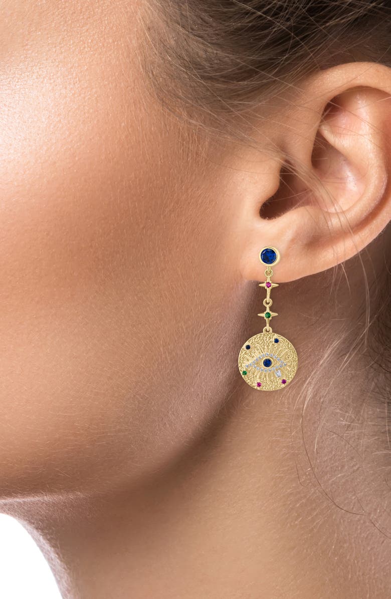 JARDIN Cubic Zirconia Evil Eye Drop Earrings, Alternate, color, Multi/ Gold