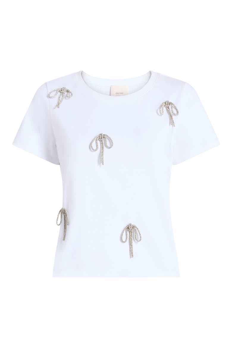Rhinestone Bow Embellished Cotton Shrunken Tee, Alternate, color, WHITE