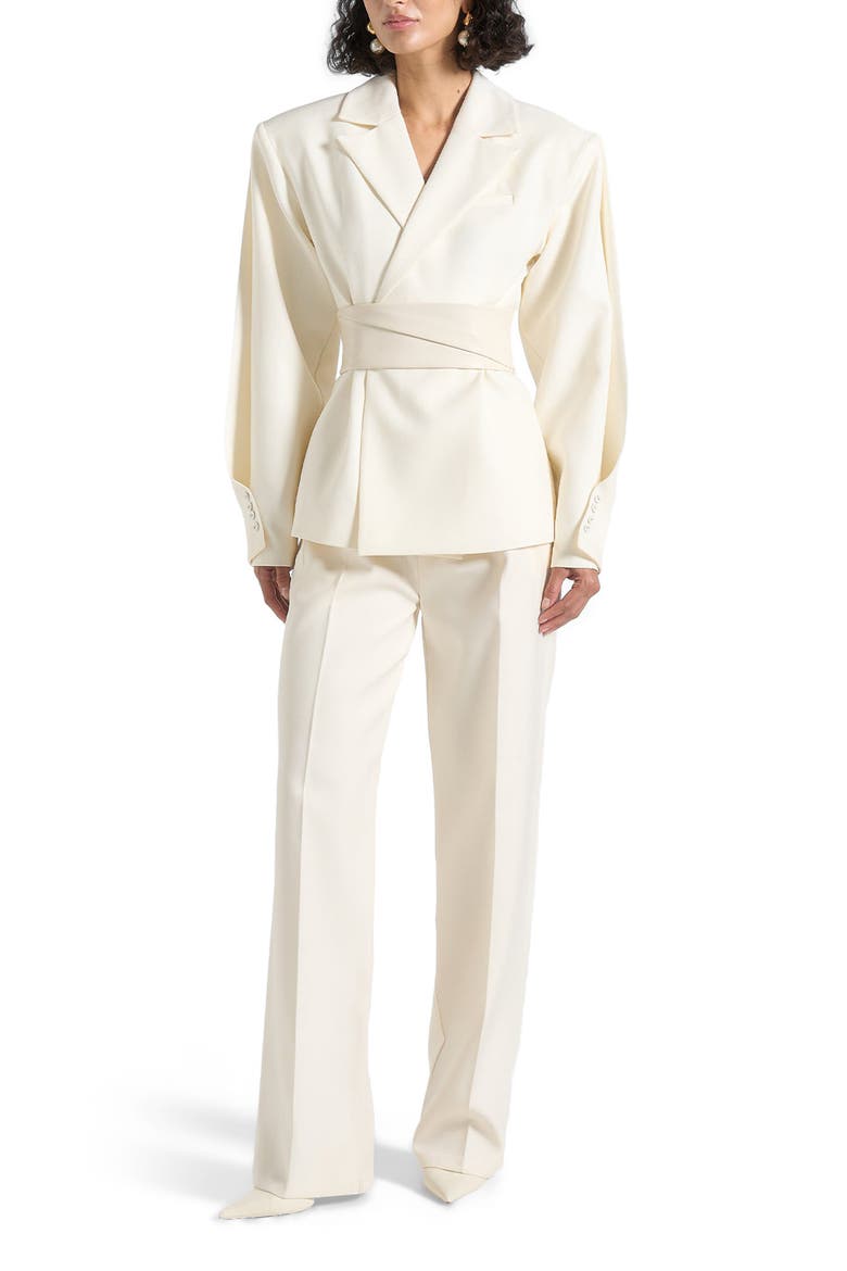 Marie Twist Sleeve Tailored Blazer with Belt, Alternate, color, Cream