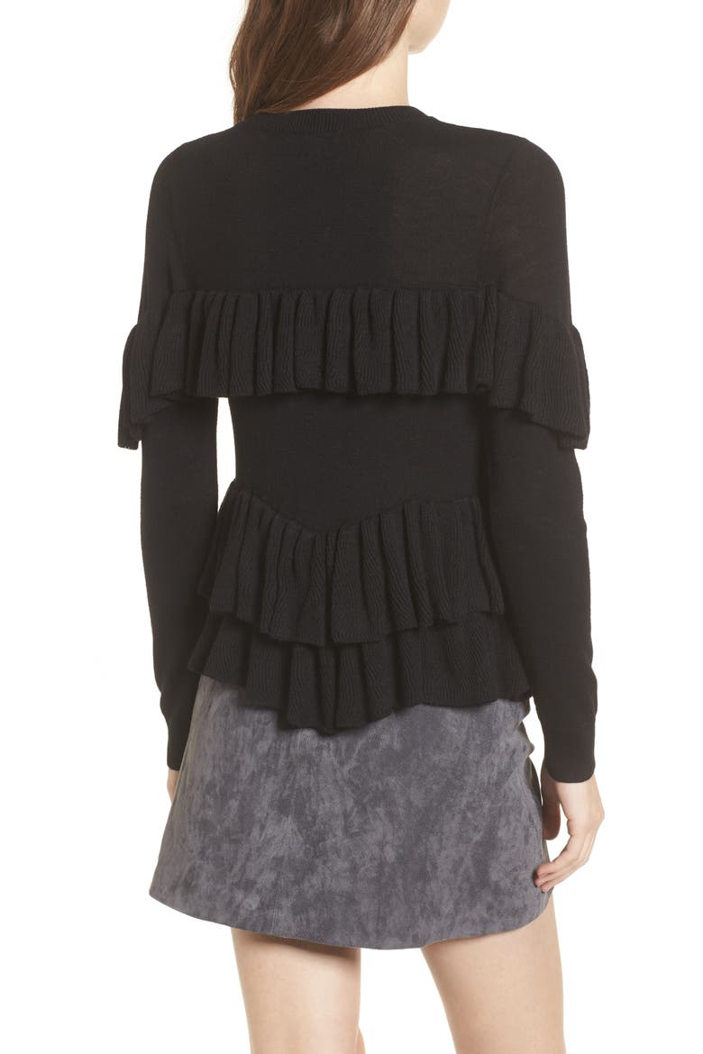 Double Ruffle Sweater, Alternate, color, BLACK