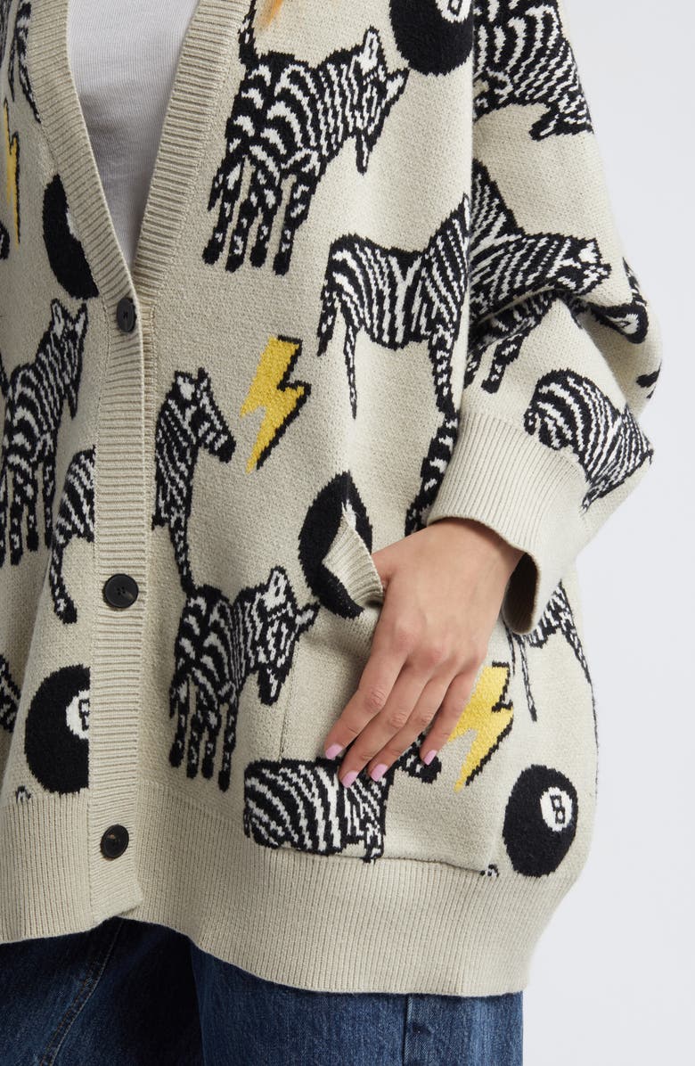 Dressed in Lala Zebra Jacquard Boxy Oversize Cardigan, Alternate, color,