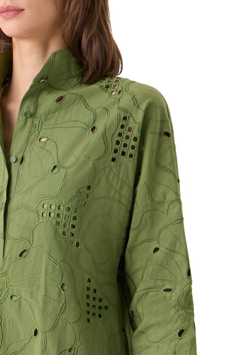Akris punto Flower Eyelet Cotton Poplin Shift Dress, Alternate, color, Green Tea