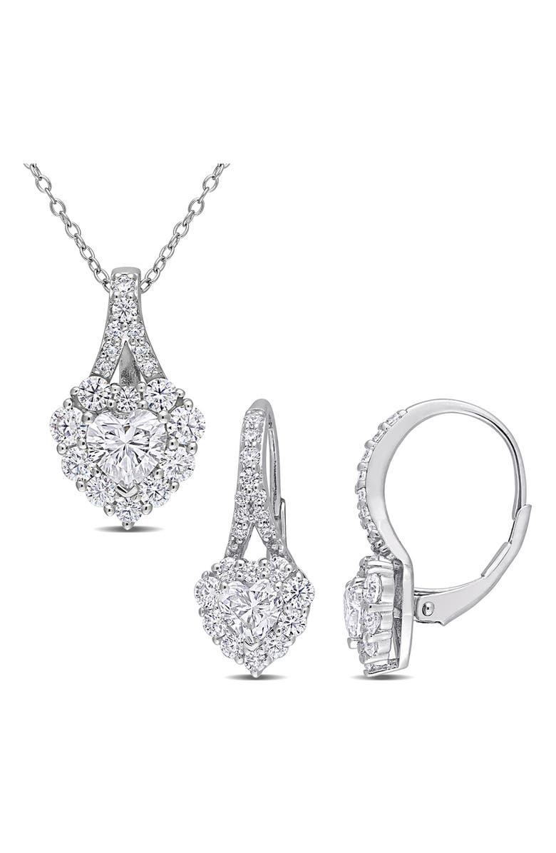 DELMAR Lab Grown Moissanite Heart Halo Pendant Necklace & Earrings Set, Main, color, 