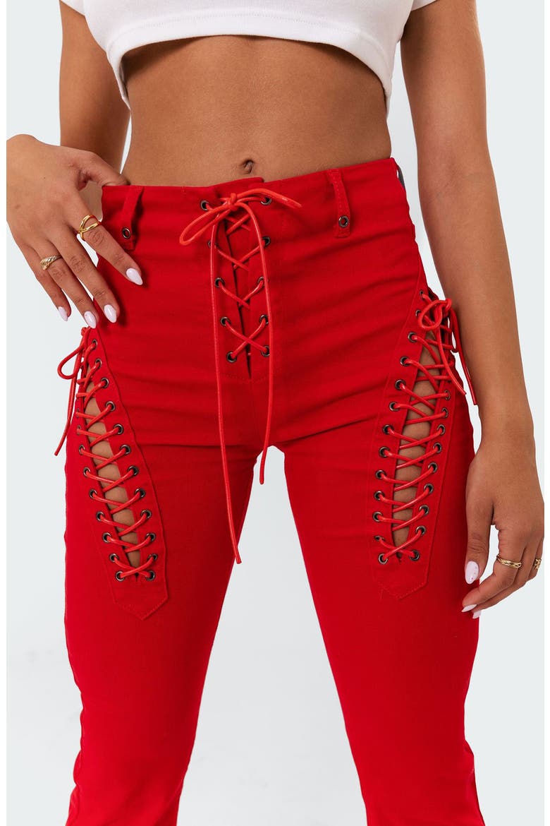 Engine Red Lace-Up High Waist Flare Jeans, Alternate, color, RED