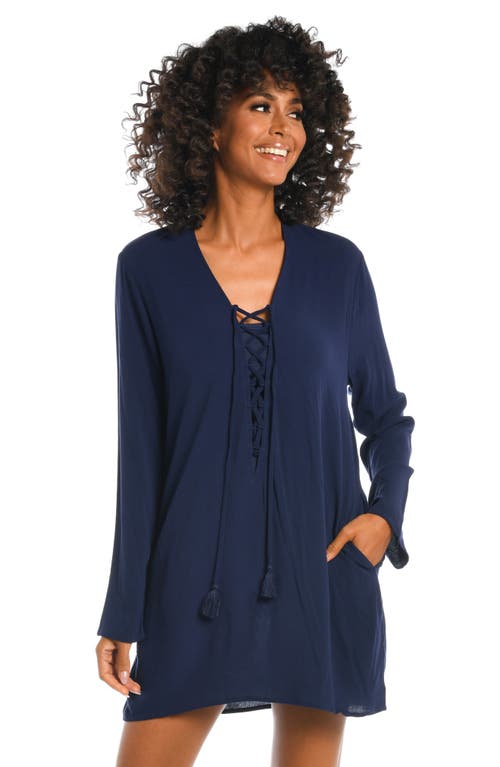 La Blanca V-neck Cover-up Tunic Dress In Purple