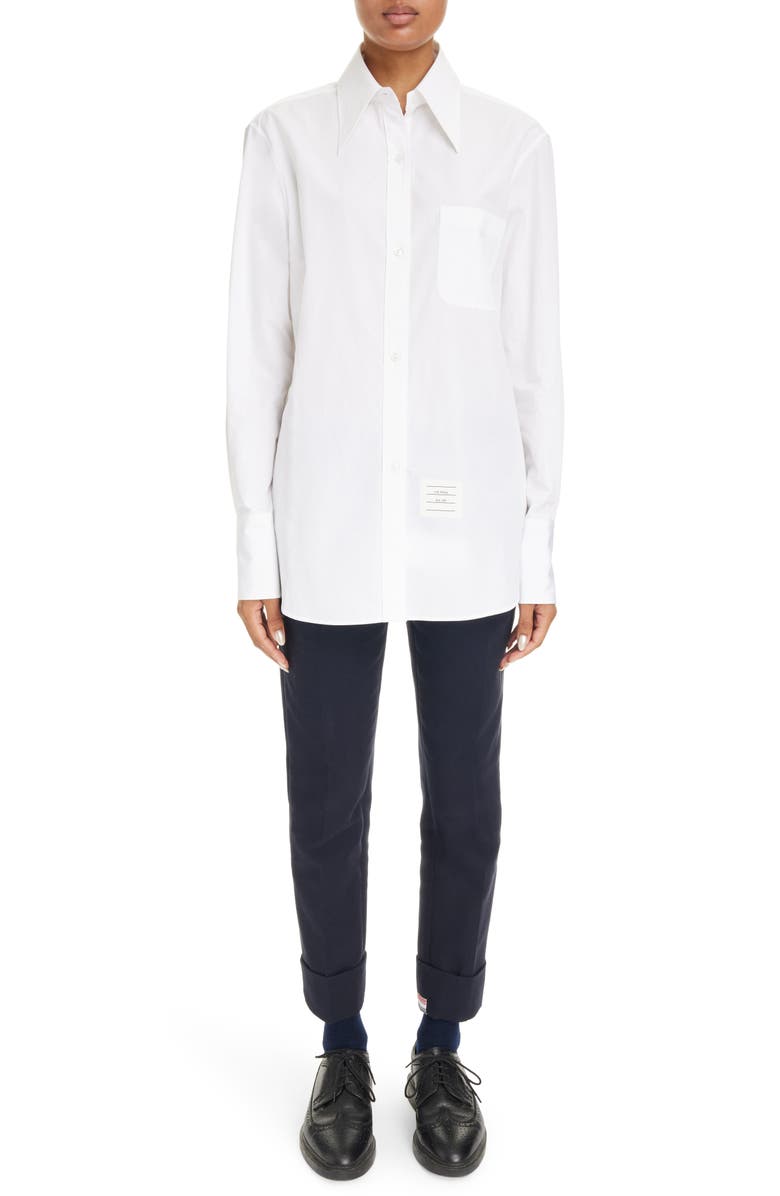 Thom Browne Exaggerated Collar Easy Fit Cotton Button-Up Shirt, Alternate, color,