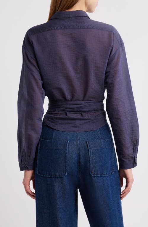 Shop Sessun Sessùn Procilong Stripe Tie Hem Crop Shirt In Blue