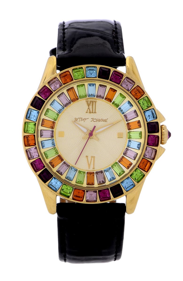 Betsey Johnson Multicolored Crystal Bezel Watch, 40mm, Main, color,