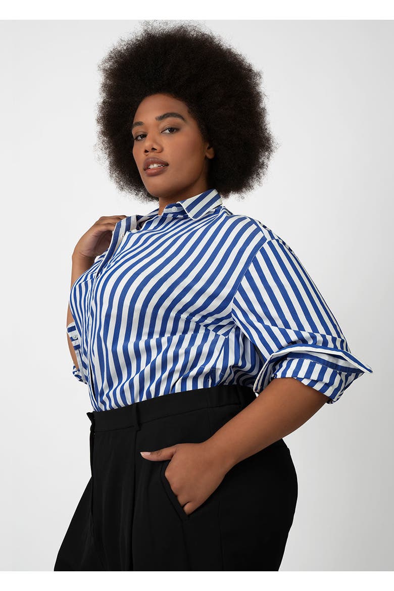 Poplin Tunic Shirt Dress Plus Size, Alternate, color, Cobalt Stripe