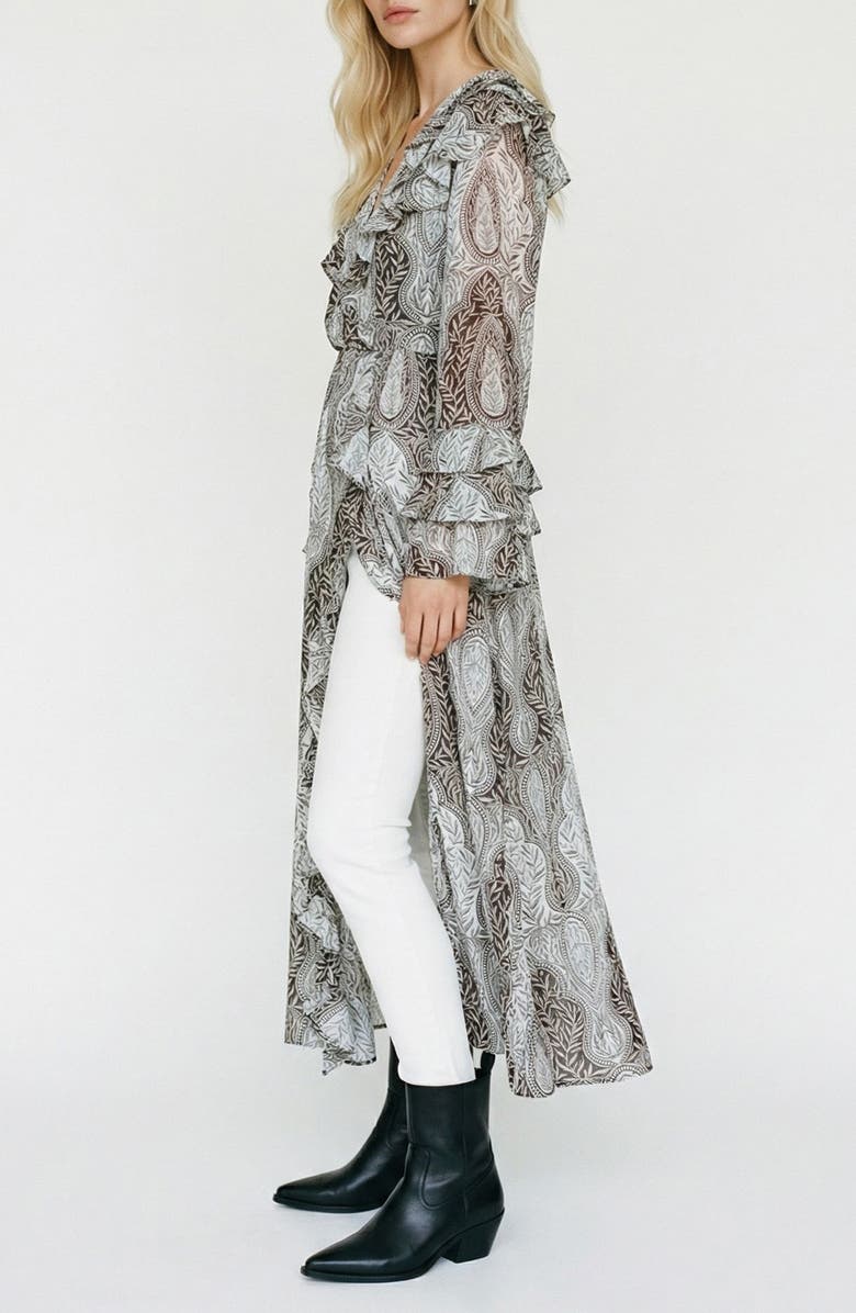 VERO MODA Tara Leaf Print Button Front Longline Cardigan, Alternate, color, Skywriting Aoptammy