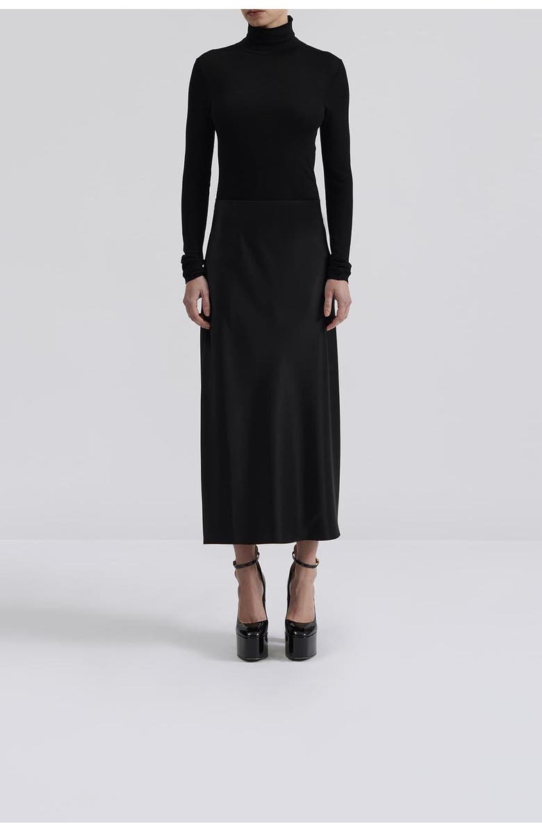 Malina Aubree Satin Midi Skirt, Alternate, color, Black