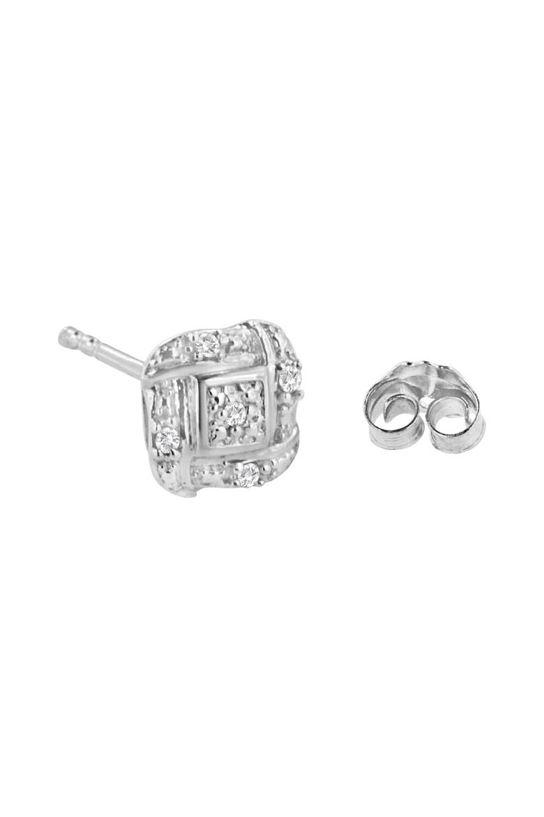 Silver Round Diamond Square Stud Earrings, Alternate, color, White