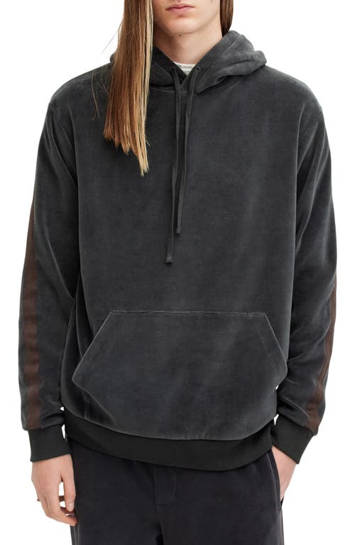 AllSaints Draven Oth Velour Hoodie in Gravestone Grey 